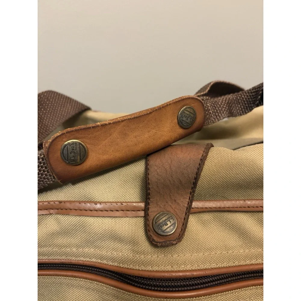 LL Bean Freeport Maine Canvas Leather Trim Carry On Travel Bag Messenger Vintage